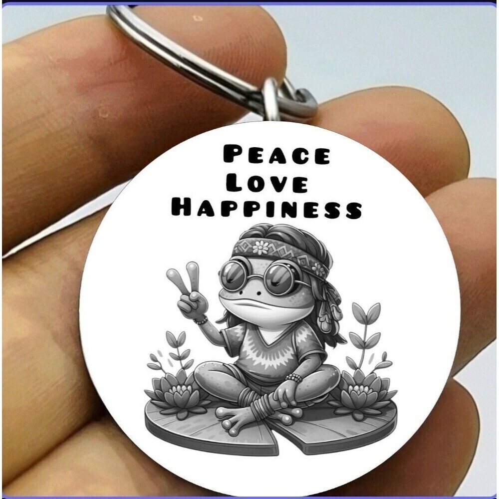 Peace Love Happiness Forg Hippo Art Hot Peace Sign Hot Cute Stainless Keychain